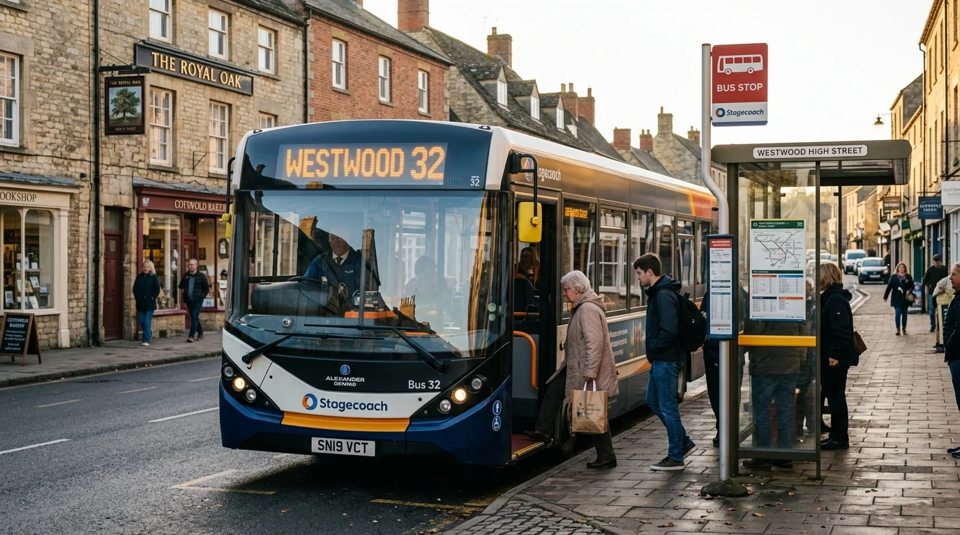 Stagecoach bus at a bus stop in Bicester town centre