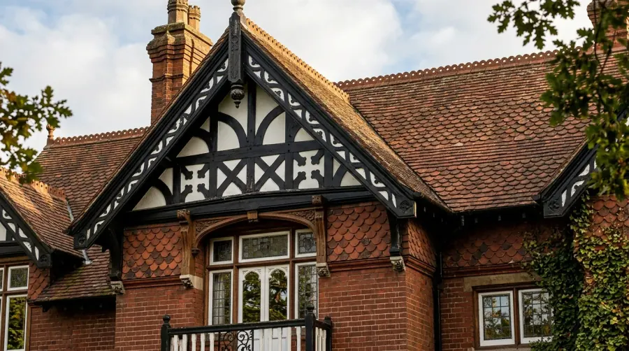 Ornate black and white timber-framed gables of Victorian Garth House