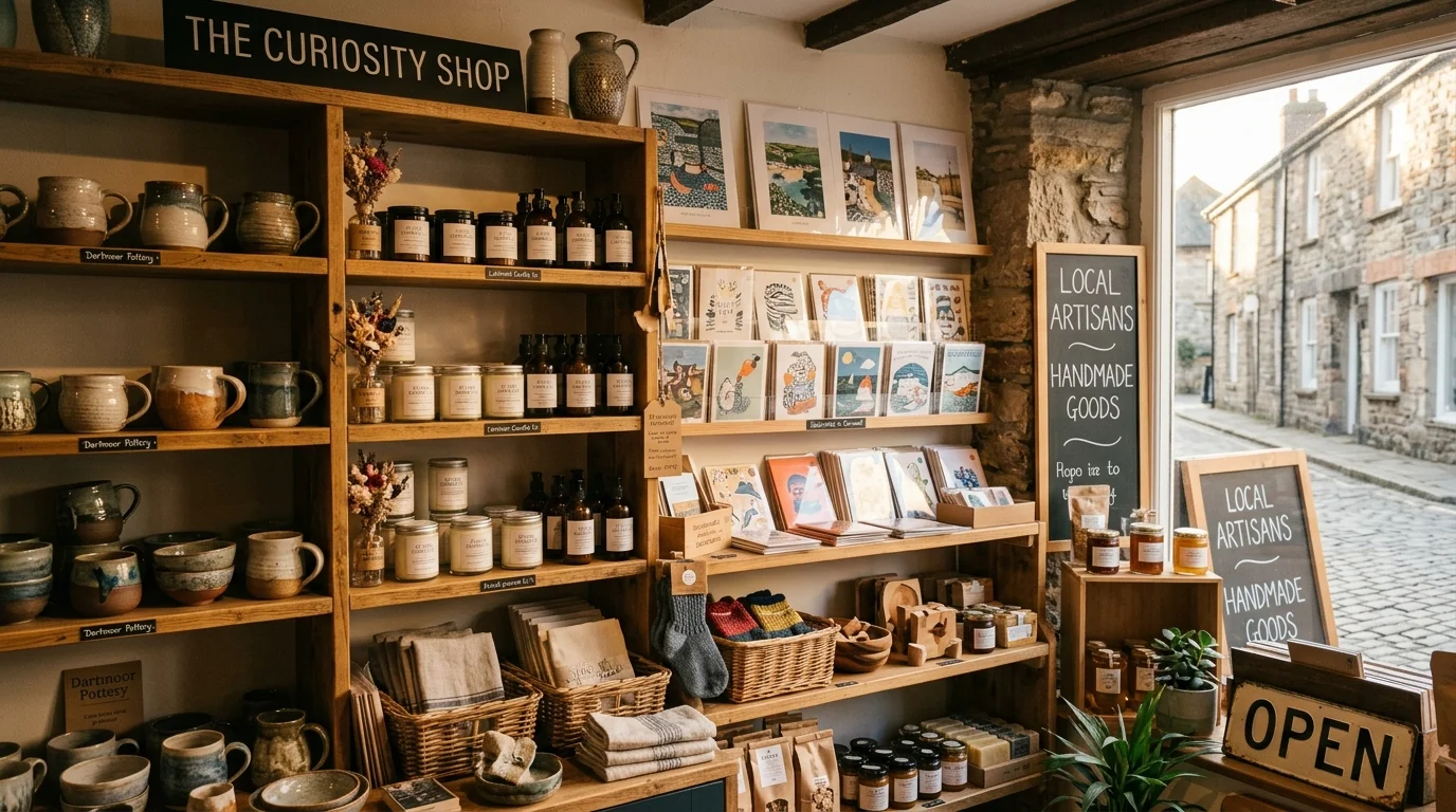 Curated shelves of handmade gifts and local artisan products in a Bicester gift shop