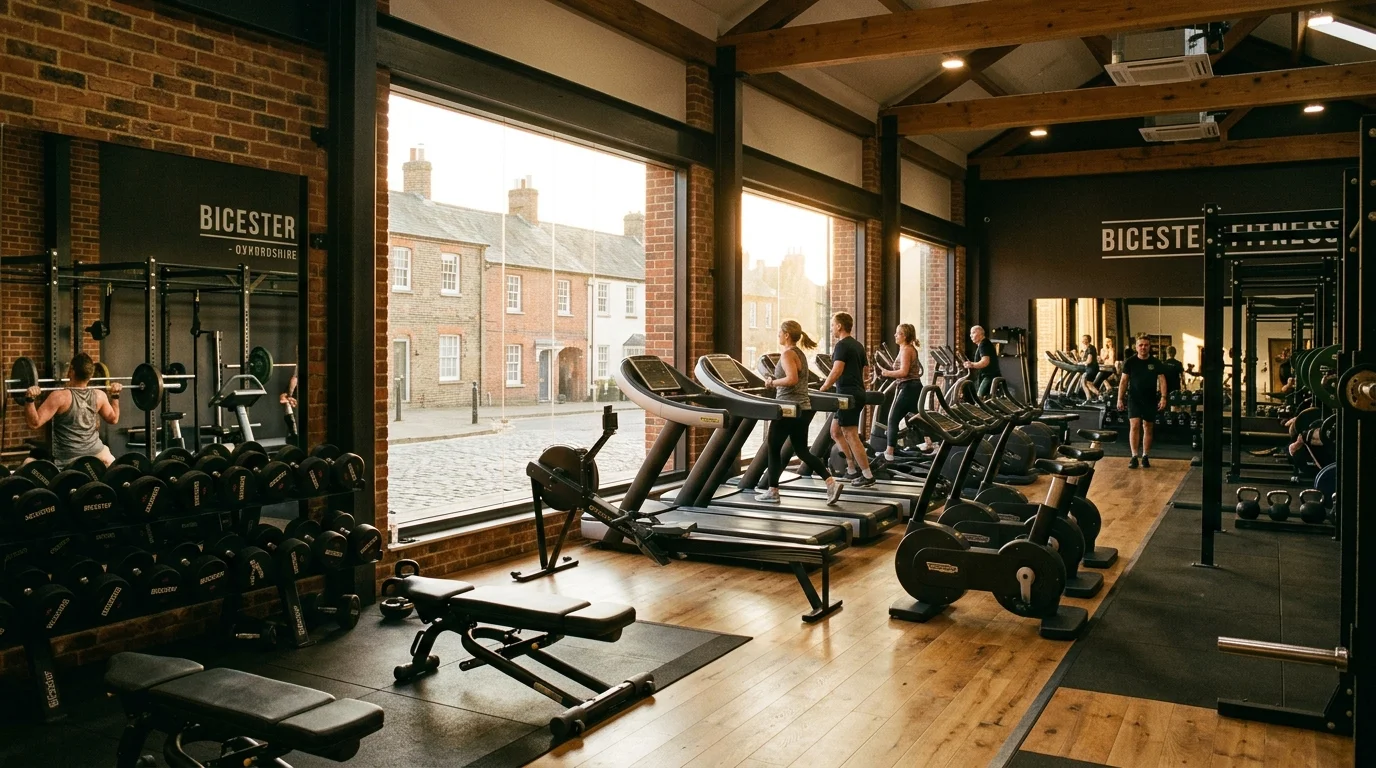 Modern gym interior with weights and cardio equipment in Bicester