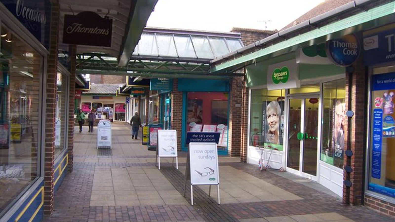 The covered pedestrian shopping arcade of Crown Walk in Bicester, photographed in October 2008.
